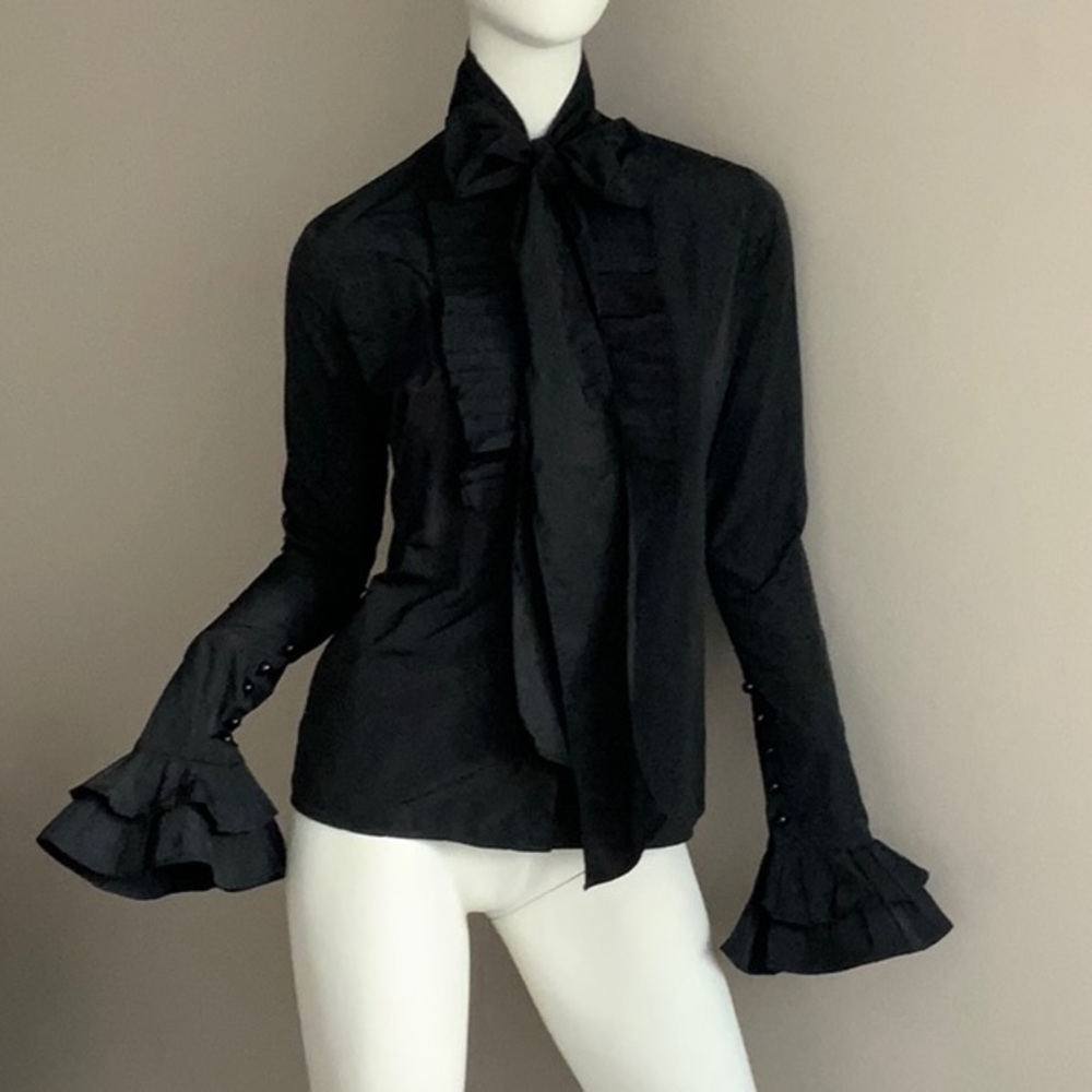 SPACE STYLECONCEPT Black Botton Down Ladies Shirt Size 40 fits S Made in ITALY